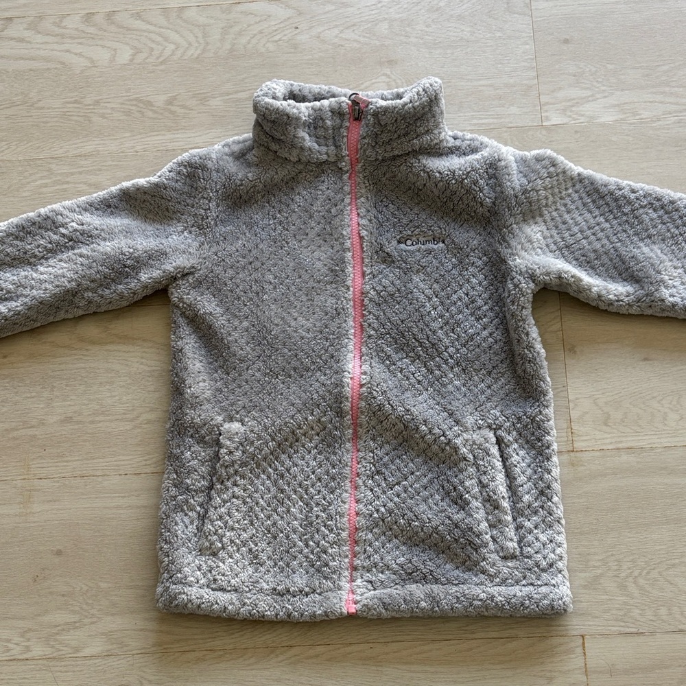 Columbia Heathered Gray Fleece Jacket with Pink Accents